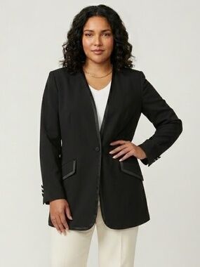 Louben Black Blazer with Satin Trim